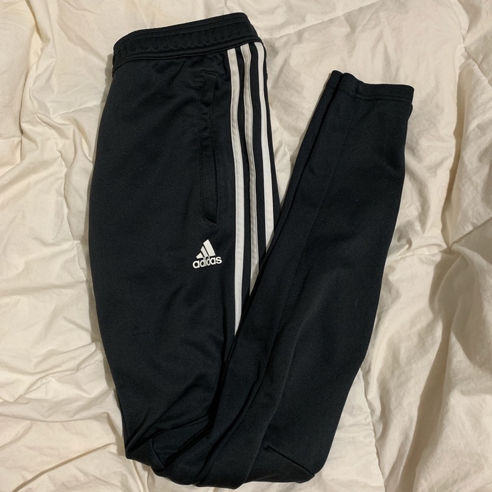 All Black with White Stripes on the side of Adidas pants